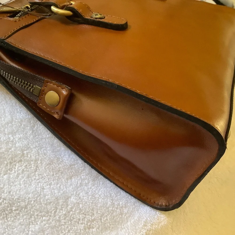 Patricia Nash Calvi Leather Satchel Crossbody Tan